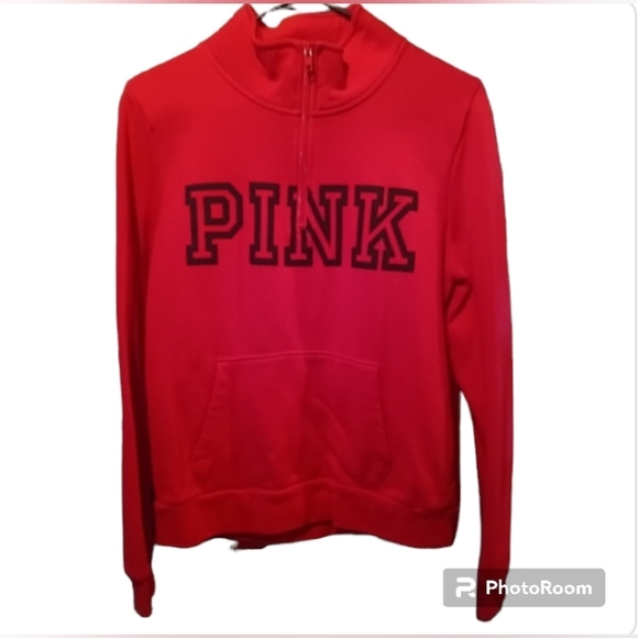 PINK VS Quarter Zip Up Sweatshirt Red Pepper 🌶️ & Black Block Logo - Picture 2 of 8